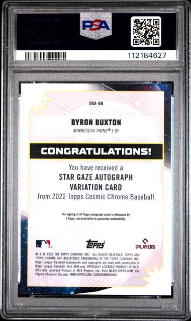 2022 Topps Cosmic Chrome Star Gaze Autographs Byron Buxton #Bb (Star Gaze Autograph) Mint 9 back