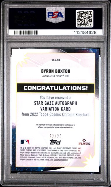 2022 Topps Cosmic Chrome Star Gaze Autographs Byron Buxton #Bb (Str.gz.au-Orng.glctc.ref.) Gem Mt 10 back