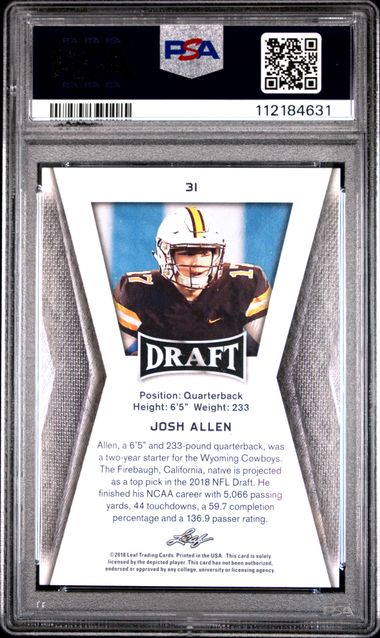 2018 Leaf Draft Josh Allen #31 Mint 9 back