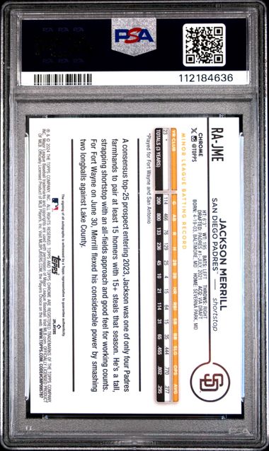 2024 Topps Chrome Update Chrome Rookie Autographs Jackson Merrill #Rajme (Rke Au-Aqua/Blue Lava Lamp) Gem Mt 10 back