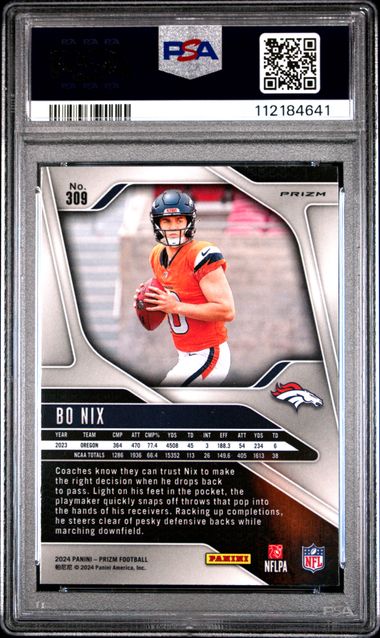 2024 Panini Prizm Bo Nix #309 (Silver Prizm) Mint 9 back