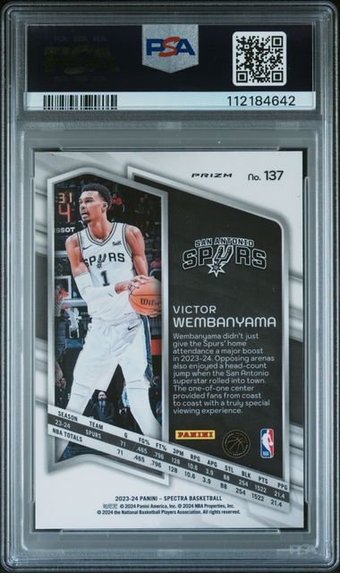 2023 Panini Spectra Victor Wembanyama #137 (International) Gem Mt 10 back