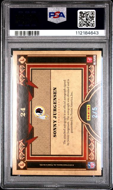 2010 Panini Crown Royale Living Legends Sonny Jurgensen #24 (Living Legends-Autograph) Nm-Mt 8 back