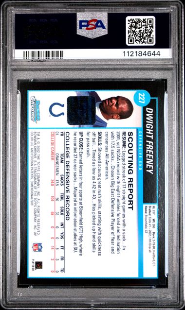 2002 Bowman Chrome Dwight Freeney #227 (Autograph) Mint 9 back
