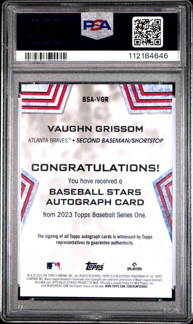 2023 Topps Baseball Stars Autographs Vaughn Grissom #Bsavgr (Baseball Stars Autograph) Gem Mt 10 back