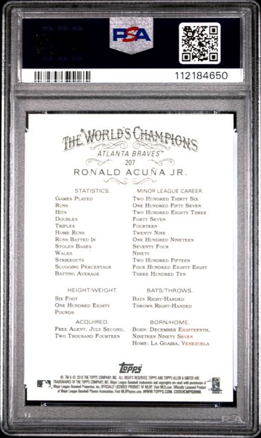2018 Topps Allen & Ginter Ronald Acuna Jr. #207 Gem Mt 10 back