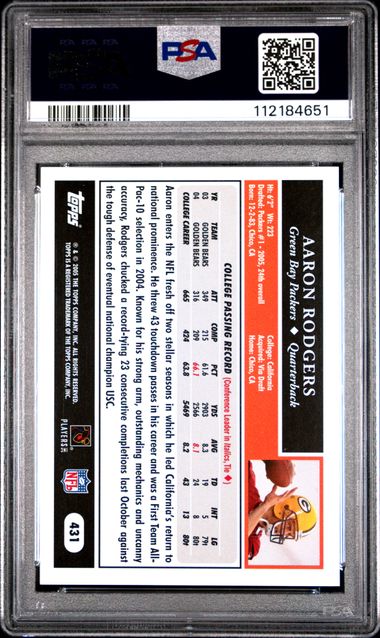 2005 Topps Aaron Rodgers #431 Gem Mt 10 back