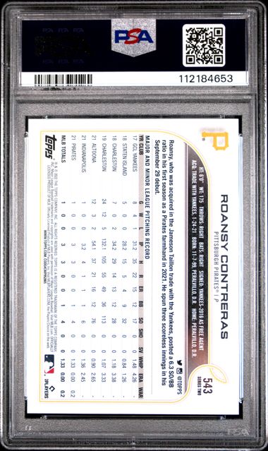 2022 Topps Roansy Contreras #543 Gem Mt 10 back