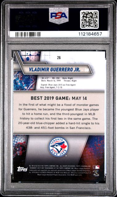 2019 Bowman's Best Vladimir Guerrero Jr. #26 Mint 9 back