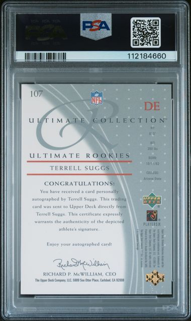 2003 Ultimate Collection Terrell Suggs #107 (Autograph) Mint 9 back