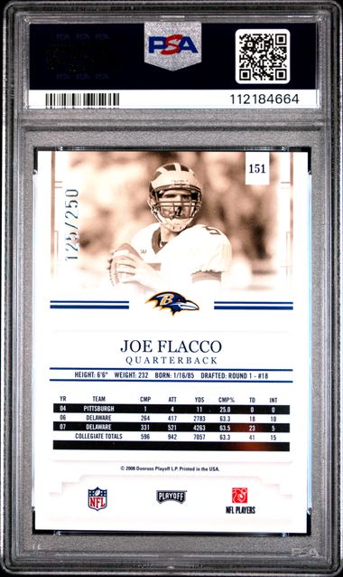 2008 Playoff Prestige Joe Flacco #151 (Draft Picks Rights Auto.) Mint 9 back