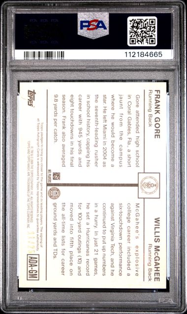 2009 Topps Magic Alumni Autograph Dual F.gore/W.mcgahee #Adagm (Alumni Autograph Dual) Gem Mt 10 back