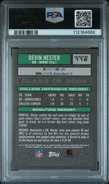 2006 Topps Draft Picks & Prospects Devin Hester #112 (Chrome-Refractor) Mint 9 back