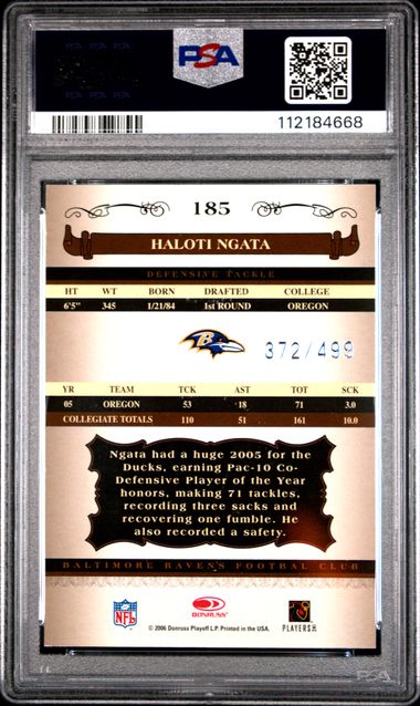 2006 Donruss Classics Haloti Ngata #185 (Autograph) Nm-Mt 8 back