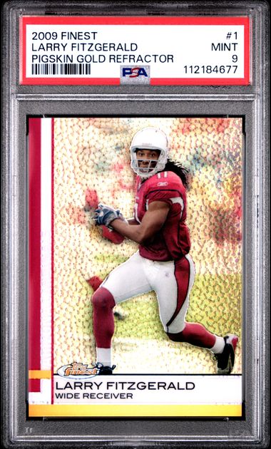 2009 Finest Larry Fitzgerald #1 (Pigskin Gold Refractor) Mint 9 front