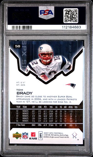 2007 Spx Tom Brady #58 Mint 9 back
