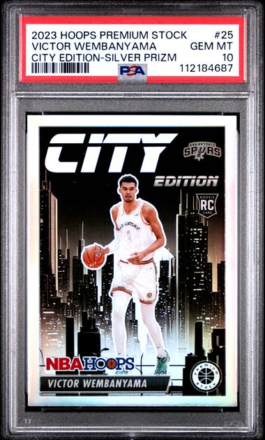 2023 Panini Hoops Premium Stock City Edition Victor Wembanyama #25 (City Edition-Silver Prizm) Gem Mt 10 front