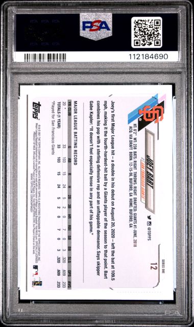 2021 Topps Joey Bart #12 (Ssp) Gem Mt 10 back