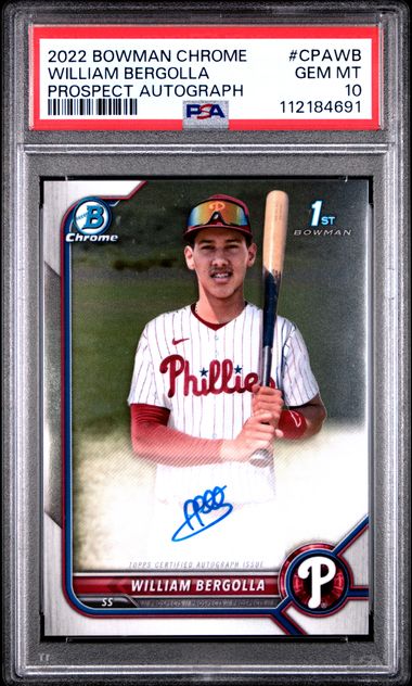 2022 Bowman Chrome Prospect Autographs William Bergolla #Cpawb (Prospect Autograph) Gem Mt 10 front