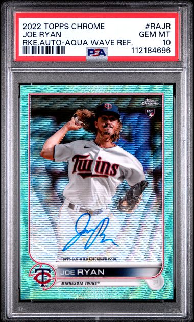2022 Topps Chrome Rookie Autographs Joe Ryan #Rajr (Rke.auto-Aqua Wave Ref.) Gem Mt 10 front