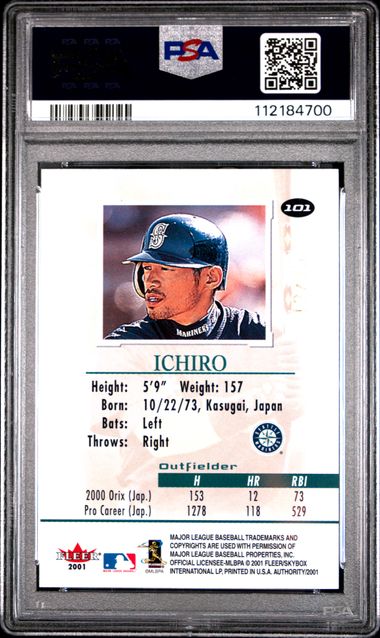 2001 Fleer Authority Ichiro #101 (Prominence) Mint 9 back
