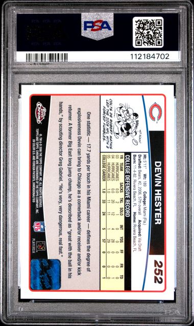 2006 Topps Chrome Devin Hester #252 (Autograph) Gem Mt 10 back