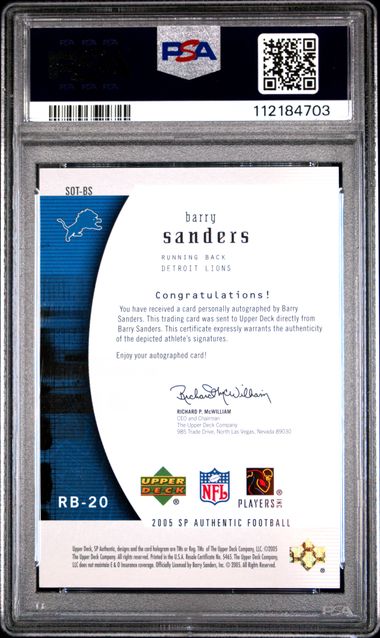 2005 Sp Authentic Sign Of The Times Barry Sanders #Sotbs (Sign Of The Times) Mint 9 back