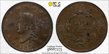 1820/19 1C Newcomb 1 MS62BN