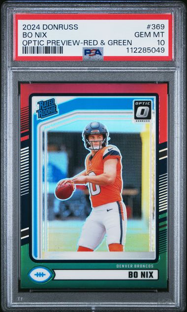 2024 Panini Donruss Bo Nix #369 (Optic Preview-Red & Green) Gem Mt 10 front