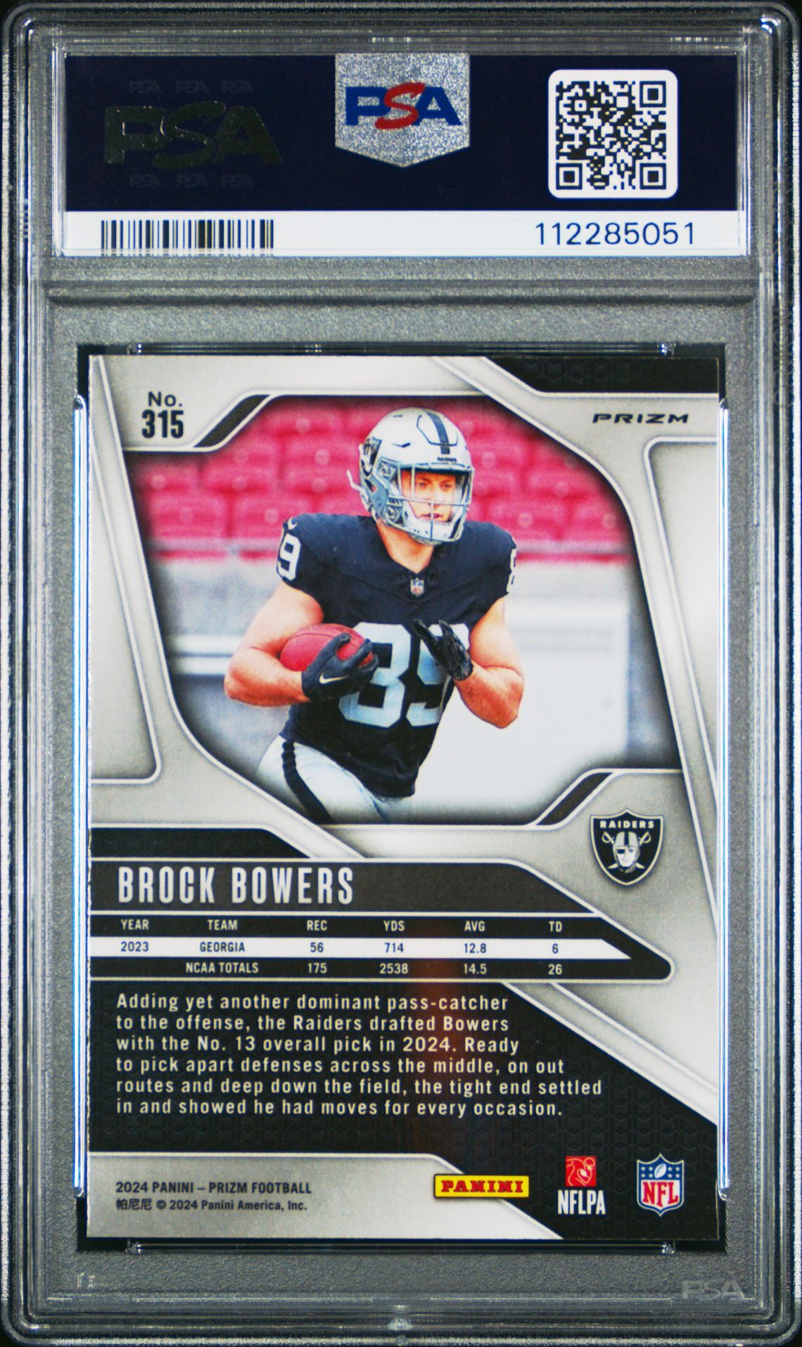 2024 Panini Prizm Brock Bowers #315 (Silver Prizm) Mint 9 back