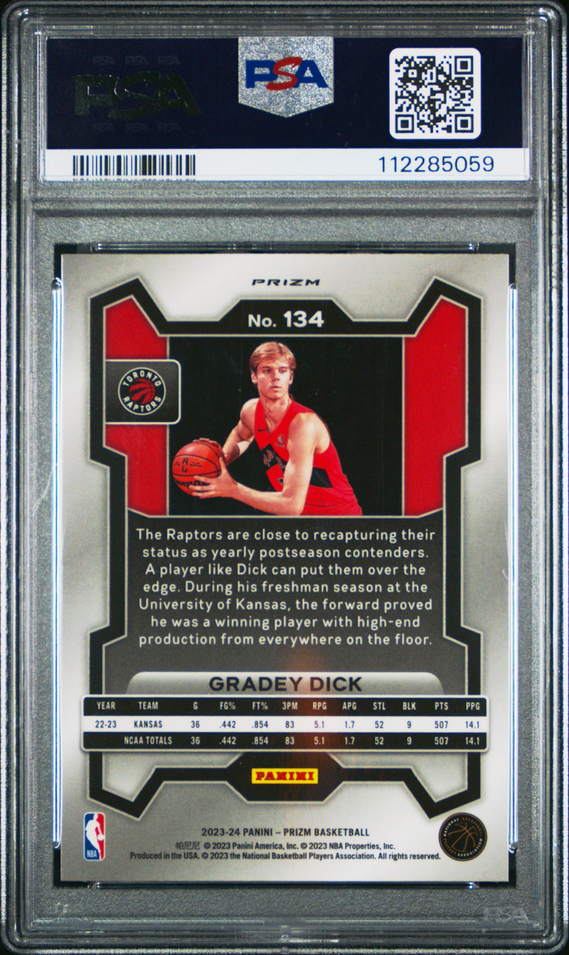 2023 Panini Prizm Gradey Dick #134 (Silver Prizm) Gem Mt 10 back