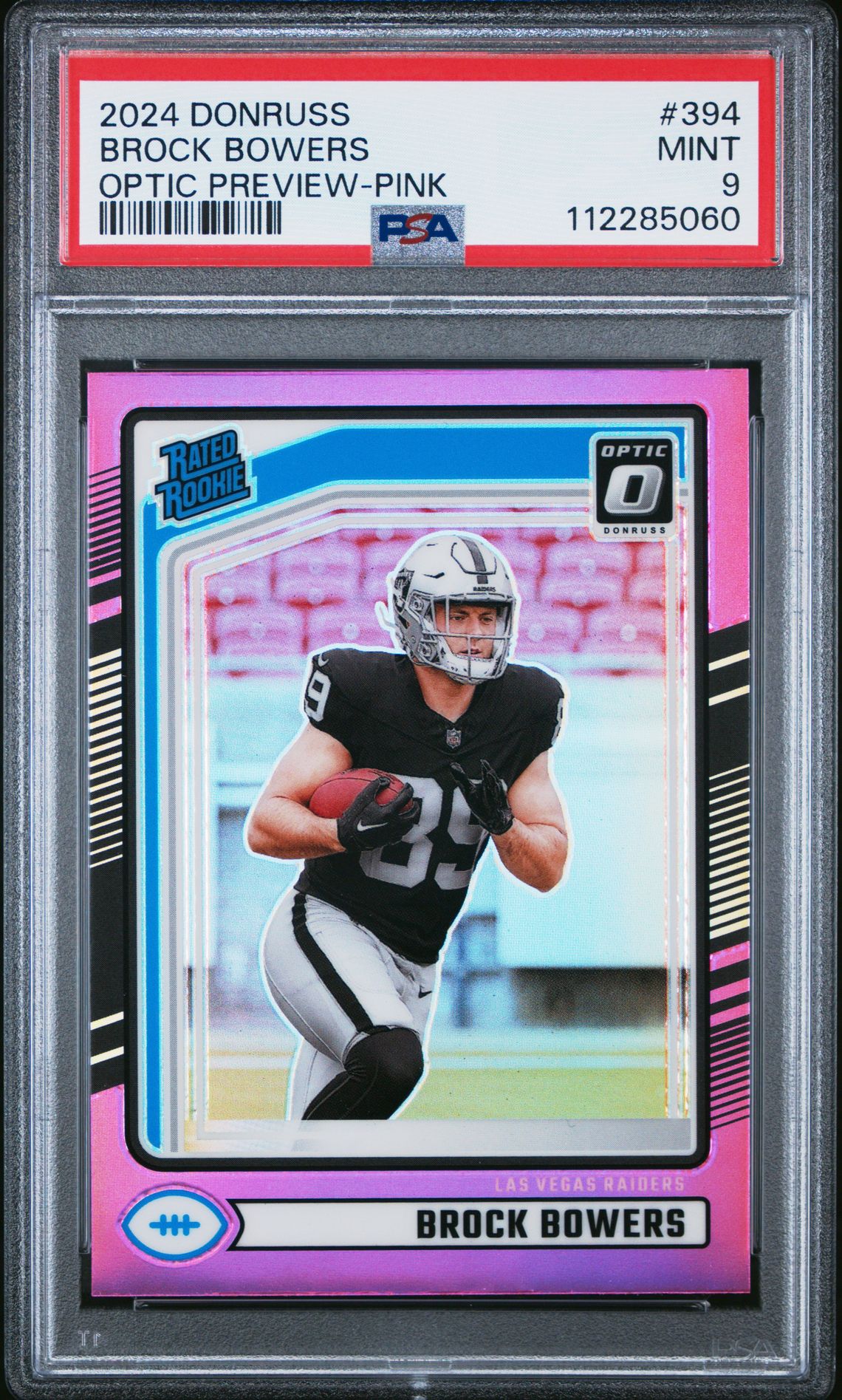 2024 Panini Donruss Brock Bowers #394 (Optic Preview-Pink) Mint 9 front
