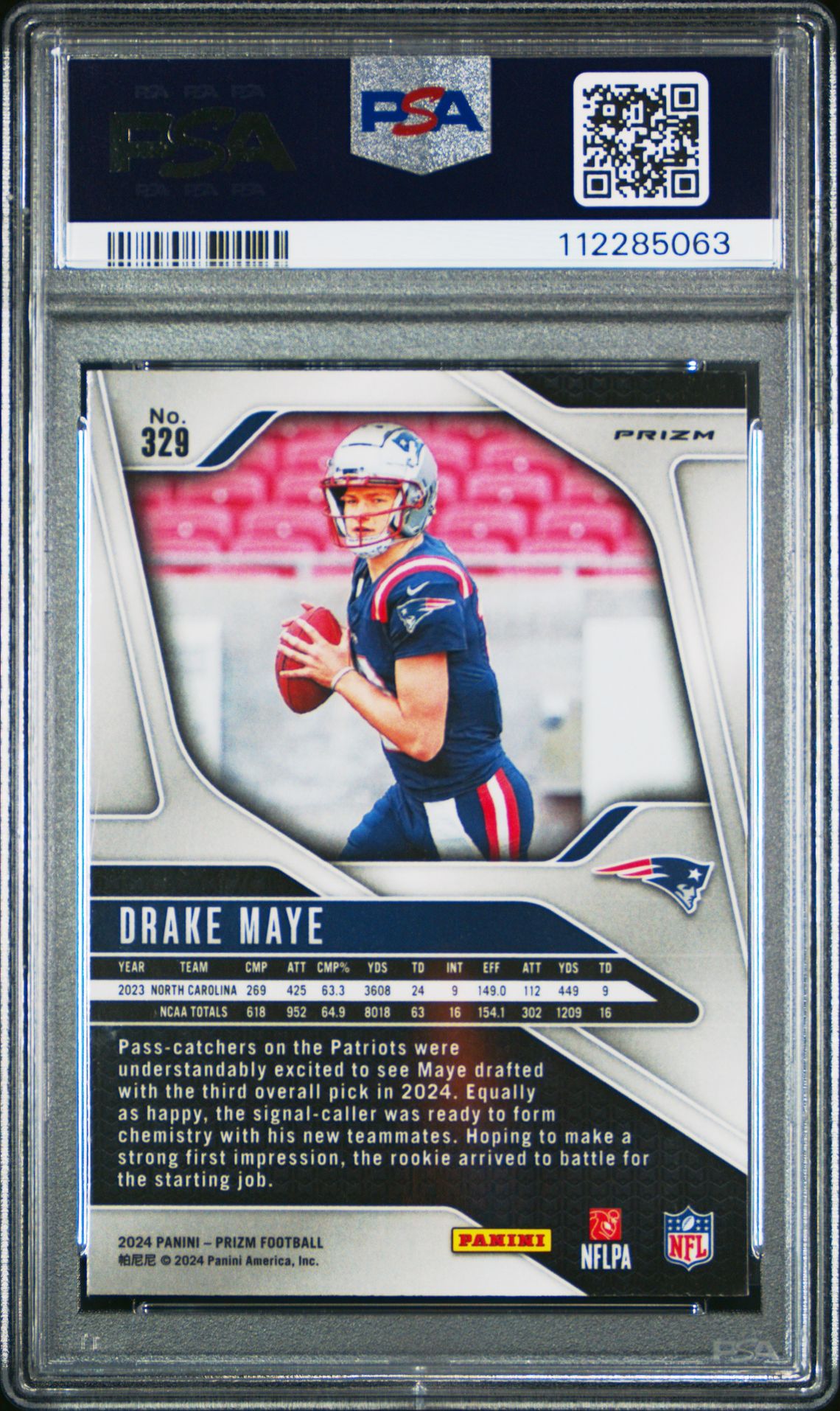 2024 Panini Prizm Drake Maye #329 (Silver Prizm) Mint 9 back