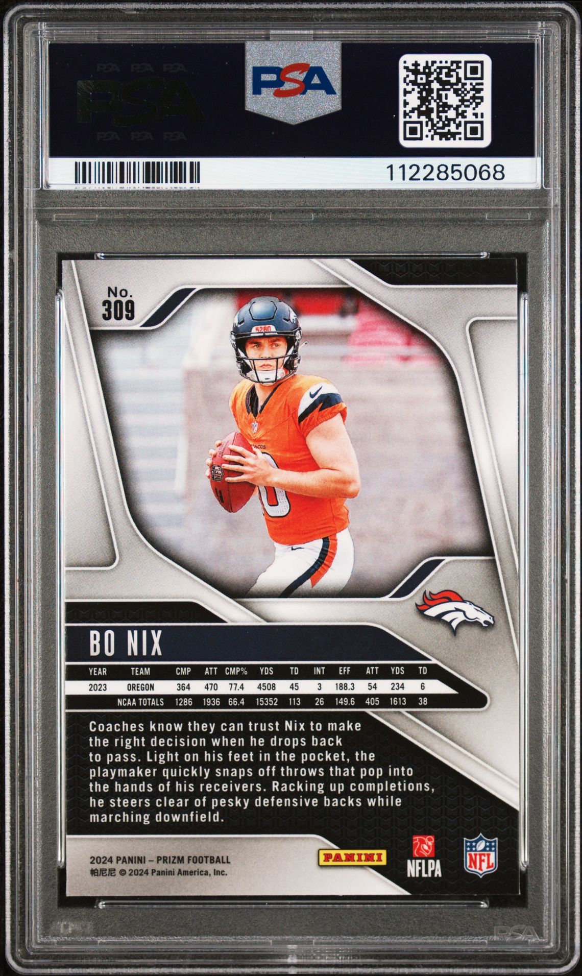 2024 Panini Prizm Bo Nix #309 Nm-Mt 8 back