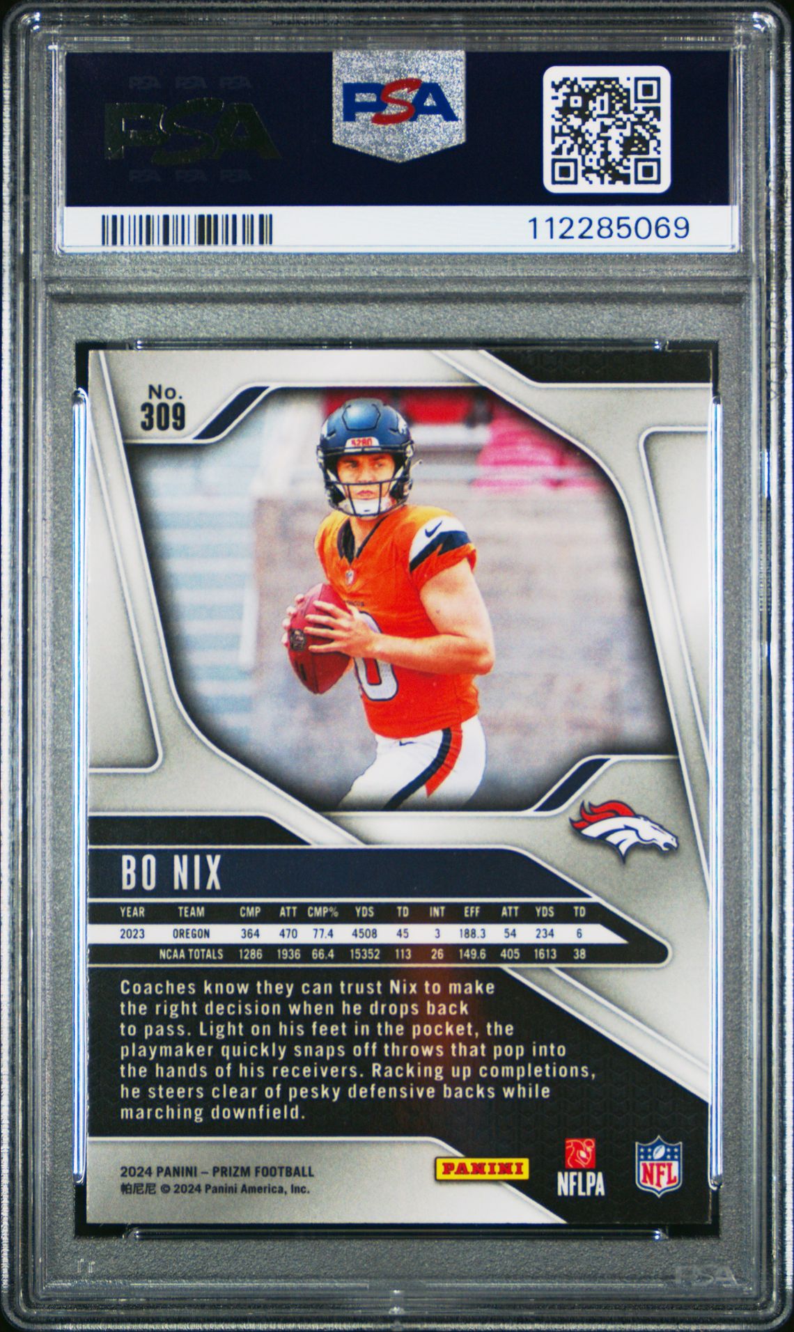 2024 Panini Prizm Bo Nix #309 Mint 9 back