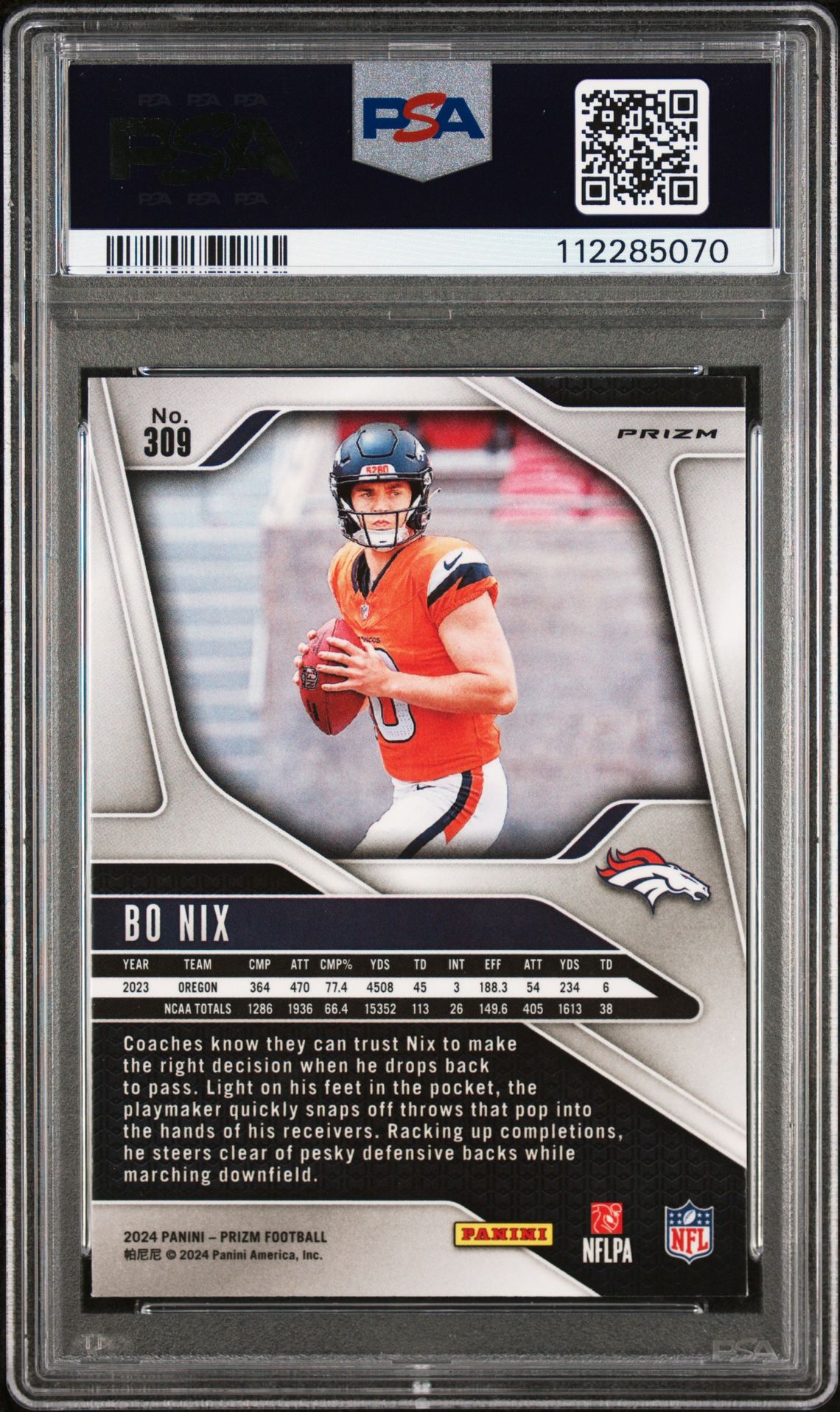 2024 Panini Prizm Bo Nix #309 (Green Prizm) Nm-Mt 8 back