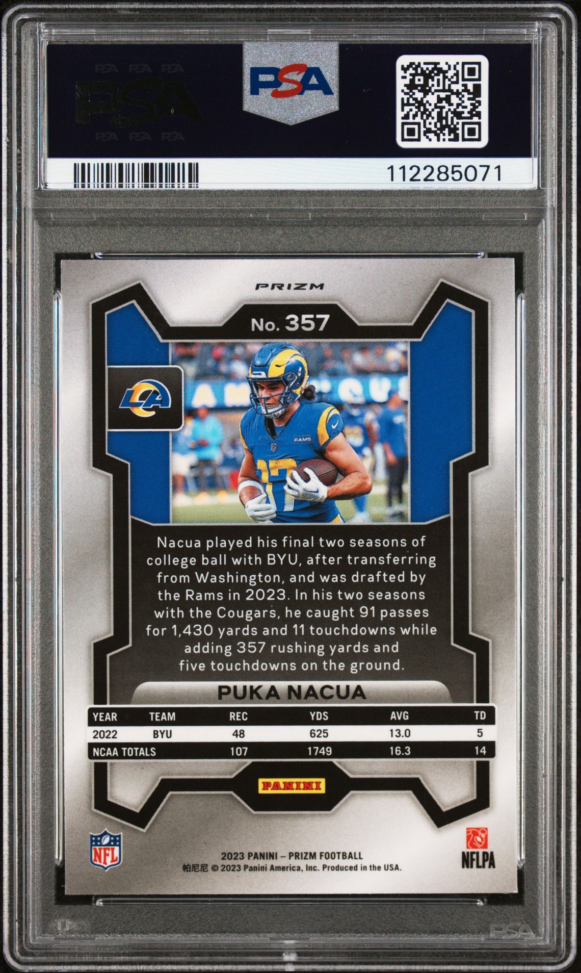 2023 Panini Prizm Puka Nacua #357 (Red/White/Blue Prizm) Nm-Mt 8 back