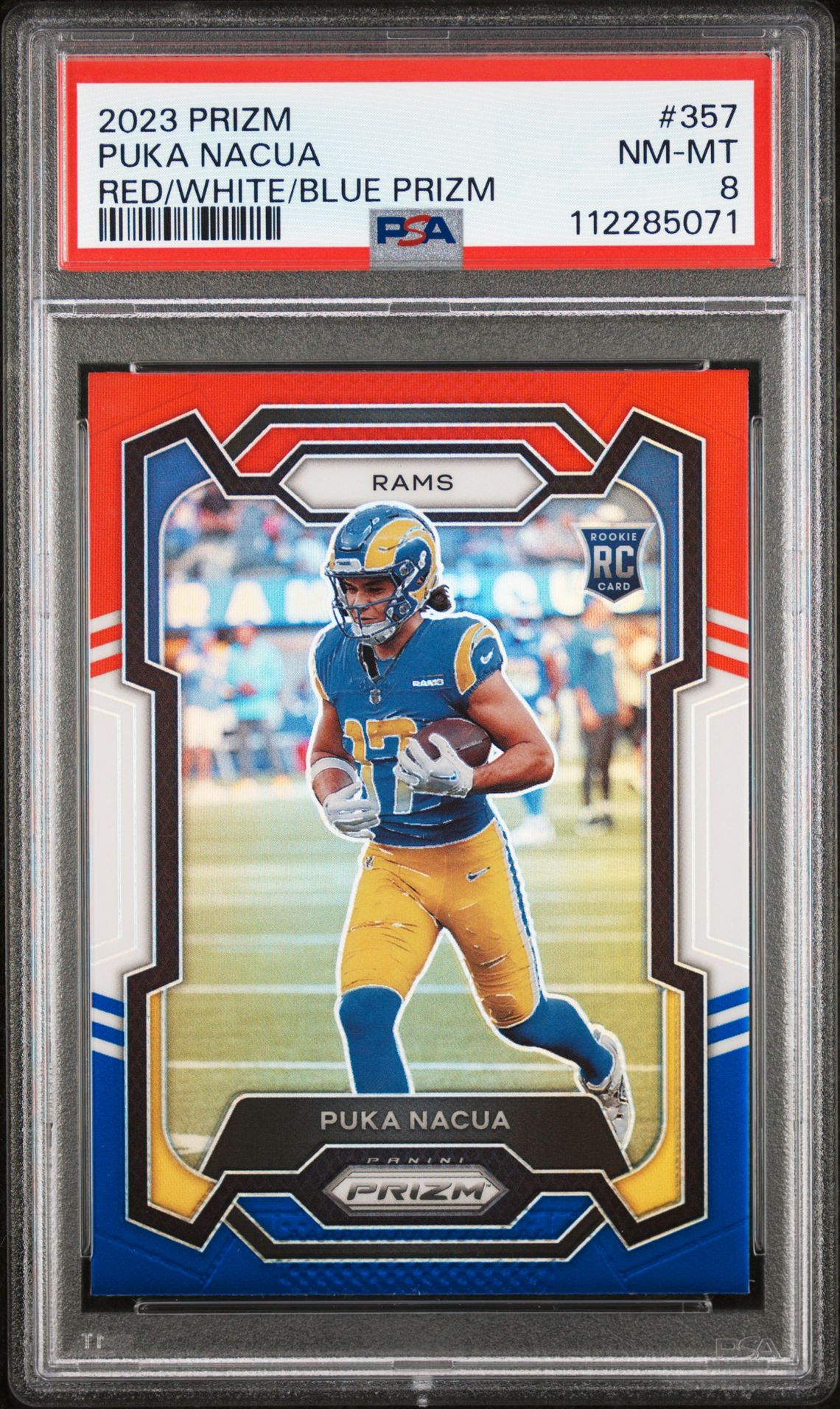 2023 Panini Prizm Puka Nacua #357 (Red/White/Blue Prizm) Nm-Mt 8 front