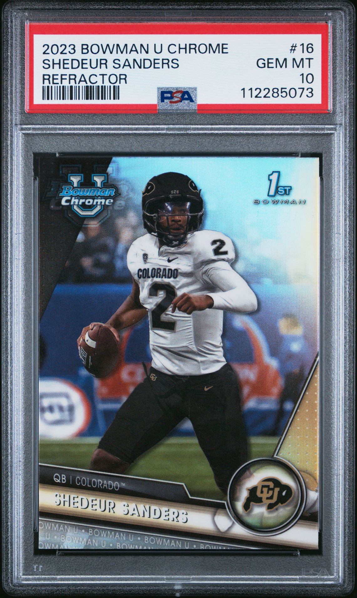 2023 Bowman University Chrome Shedeur Sanders #16 (Refractor) Gem Mt 10 front