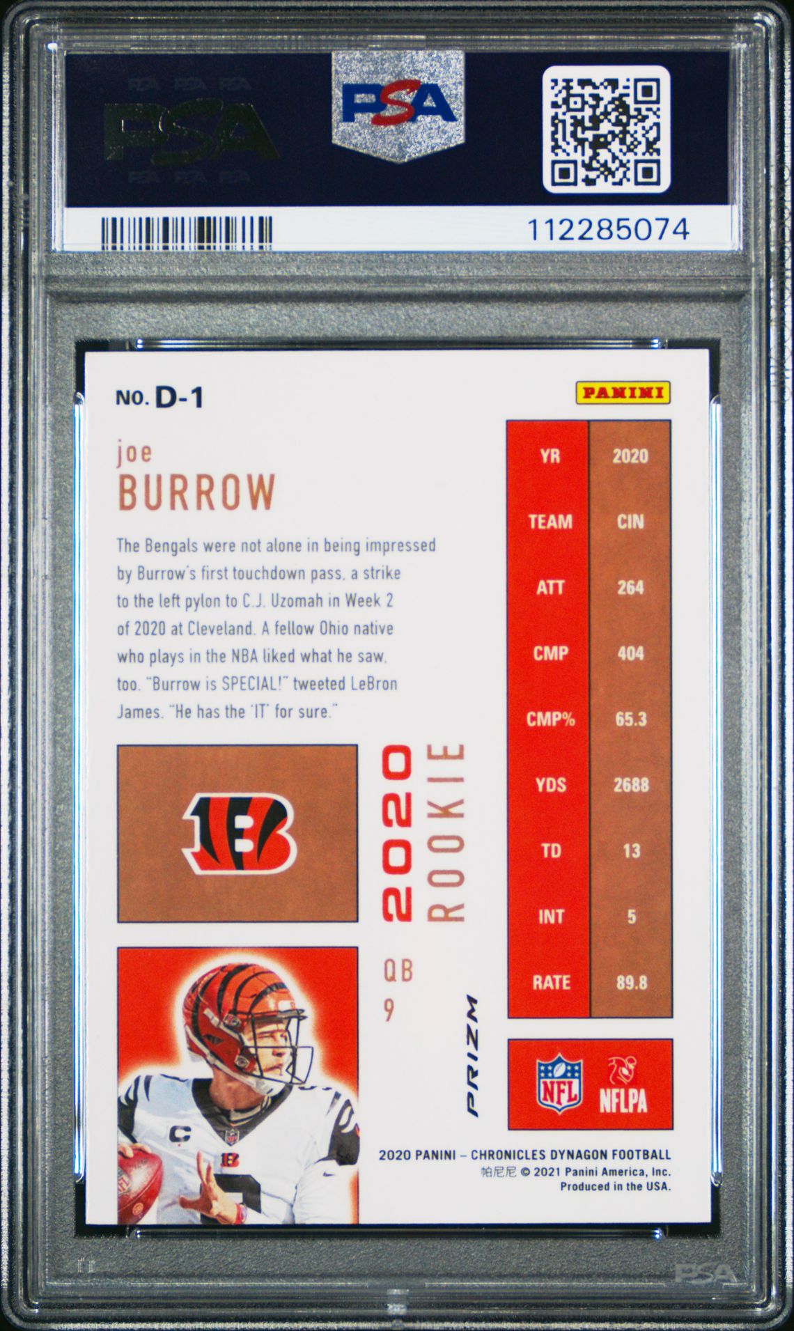 2020 Panini Chronicles Dynagon Rookies Joe Burrow #D1 (Dynagon Rookies-Silver) Mint 9 back