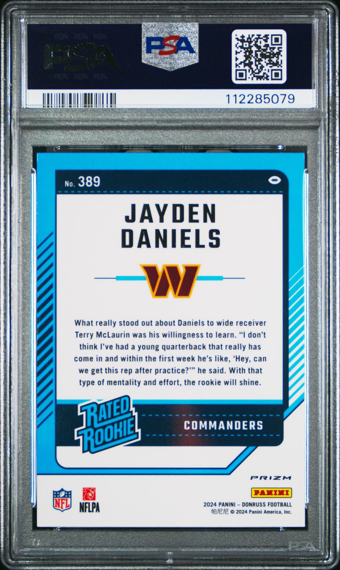 2024 Panini Donruss Jayden Daniels #389 (Optic Preview-Pink) Gem Mt 10 back