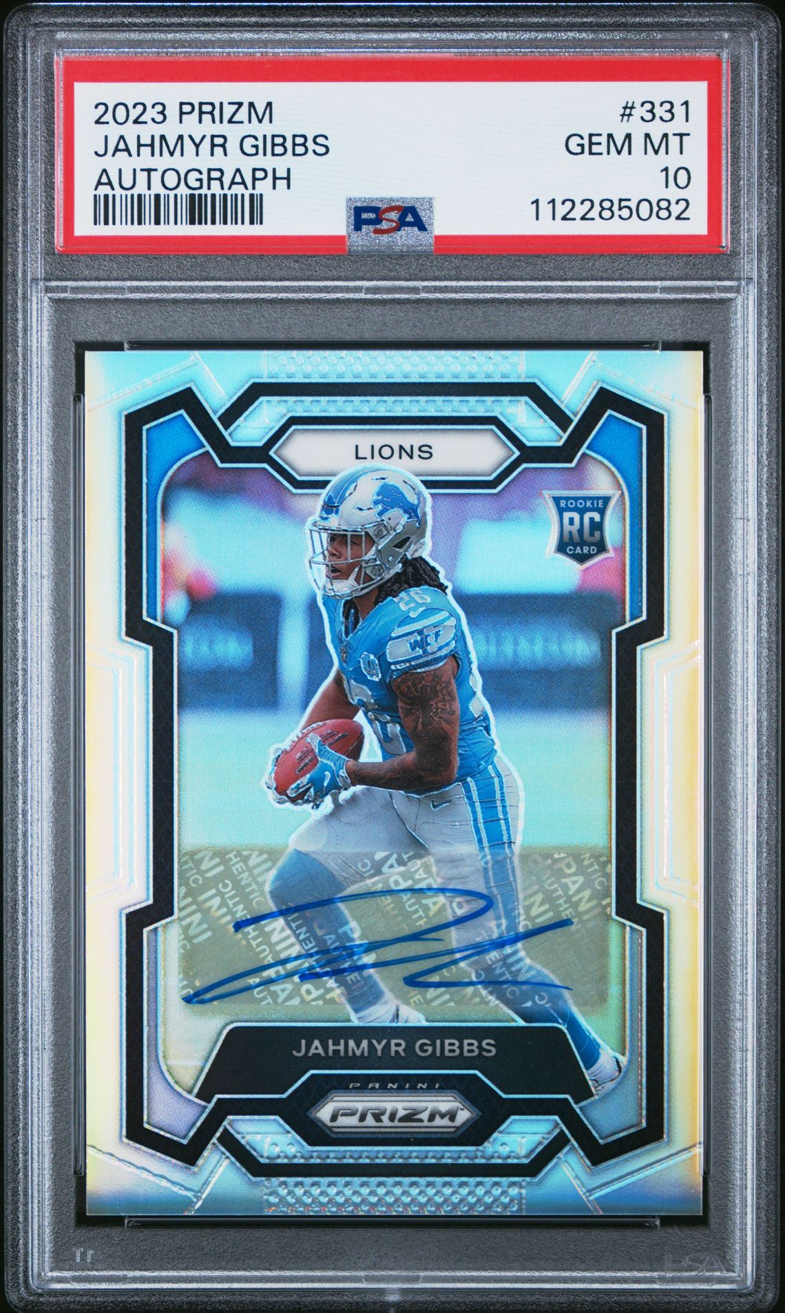 2023 Panini Prizm Jahmyr Gibbs #331 (Autograph) Gem Mt 10 front