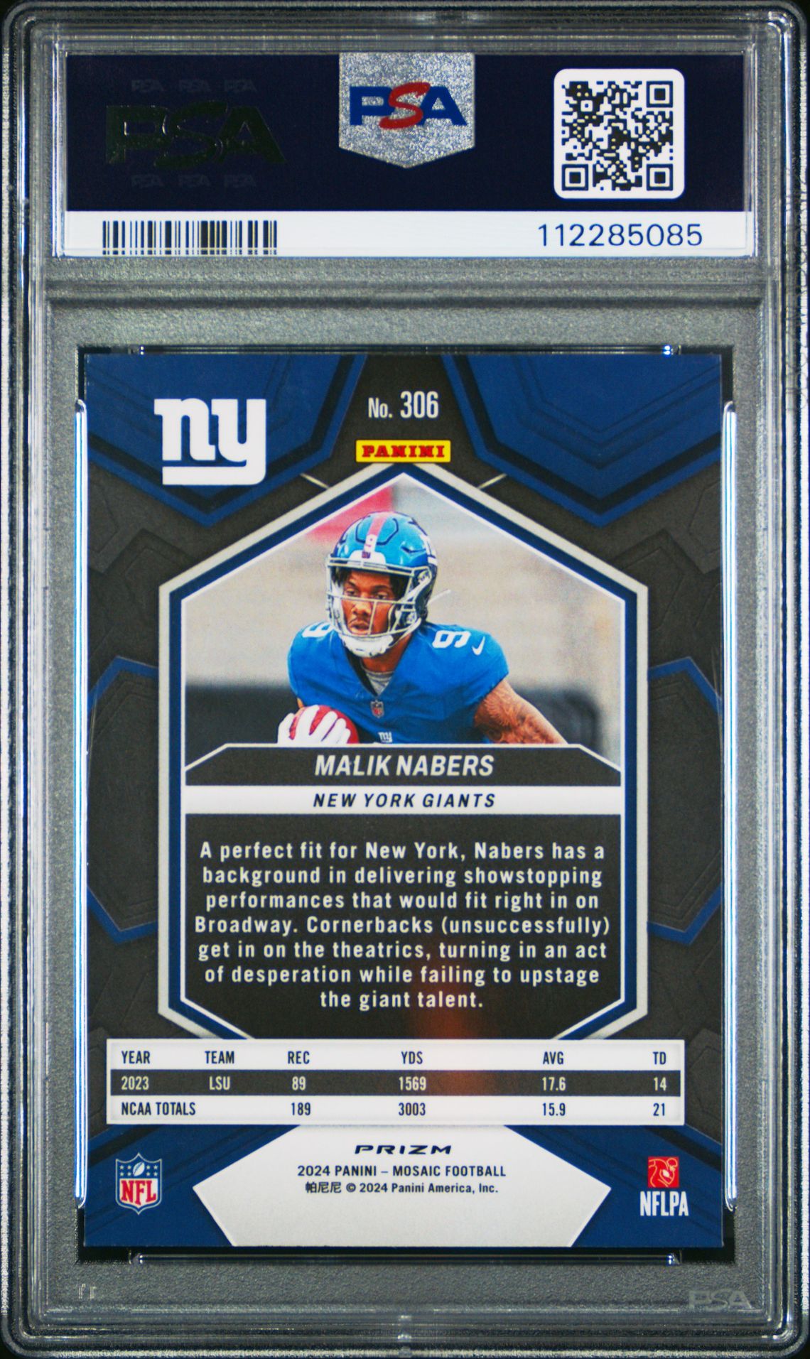 2024 Panini Mosaic Malik Nabers #306 (Honeycomb) Gem Mt 10 back