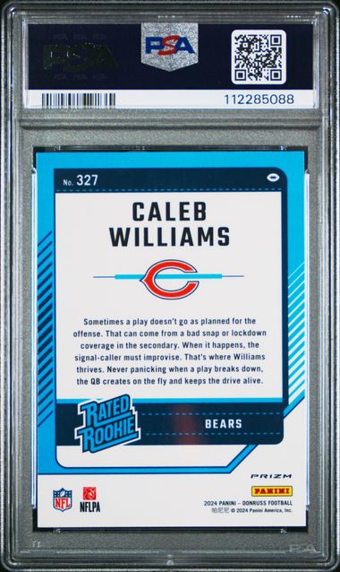 2024 Panini Donruss Caleb Williams #327 (Optic Preview-Blue Scope) Gem Mt 10 back