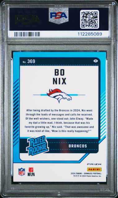 2024 Panini Donruss Bo Nix #369 (Optic Preview-Blue Scope) Gem Mt 10 back