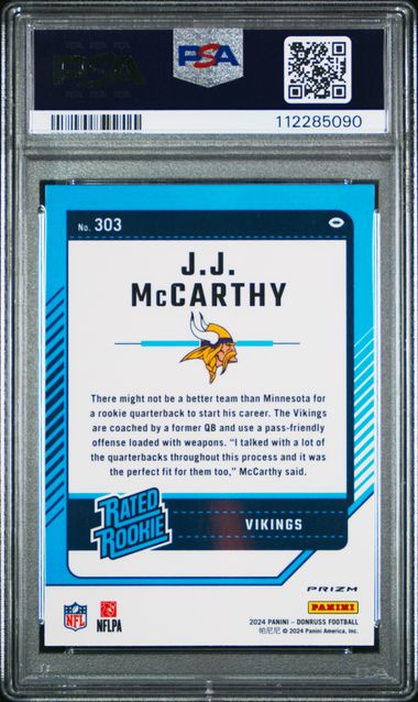 2024 Panini Donruss Jj Mccarthy #303 (Optic Preview-Red Wave) Gem Mt 10 back