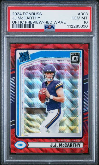 2024 Panini Donruss Jj Mccarthy #303 (Optic Preview-Red Wave) Gem Mt 10 front