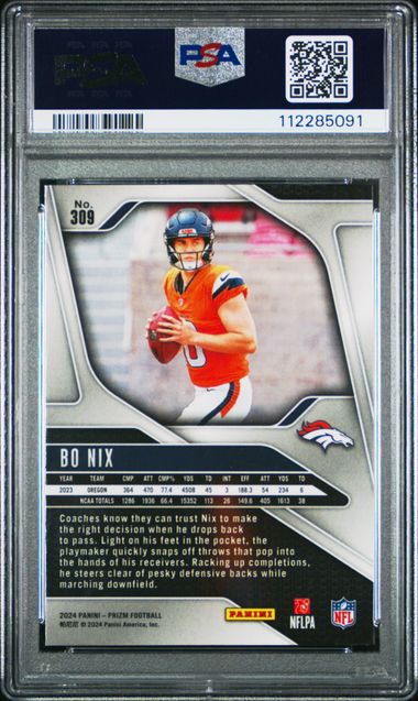 2024 Panini Prizm Bo Nix #309 Gem Mt 10 back
