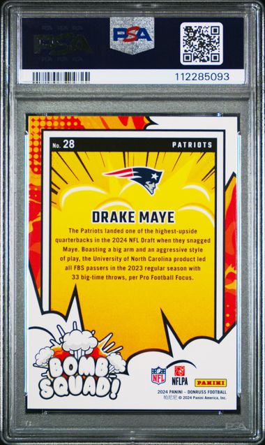 2024 Panini Donruss Bomb Squad Drake Maye #28 Gem Mt 10 back