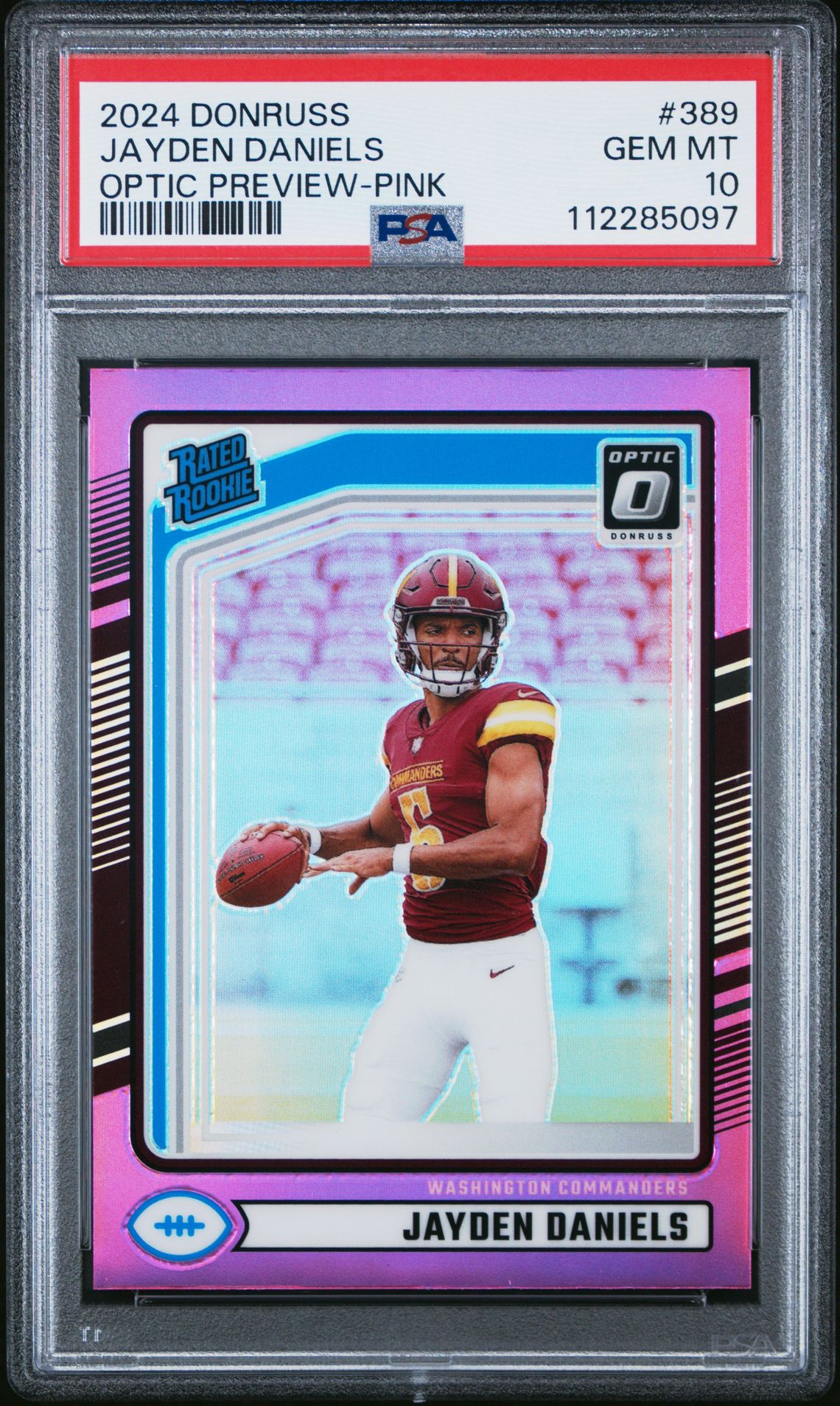 2024 Panini Donruss Jayden Daniels #389 (Optic Preview-Pink) Gem Mt 10 front